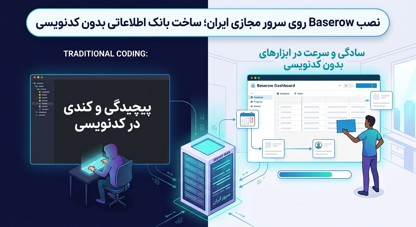 راهنمای کامل نصب Baserow روی سرور مجازی ایران | ساخت بانک اطلاعاتی حرفه‌ای بدون کدنویسی