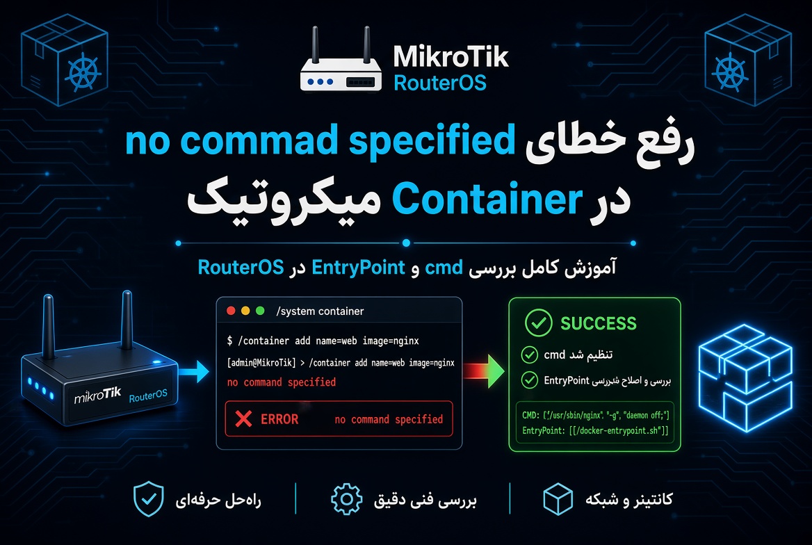 رفع خطای no command specified در Container میکروتیک؛ آموزش کامل بررسی cmd و EntryPoint در RouterOS