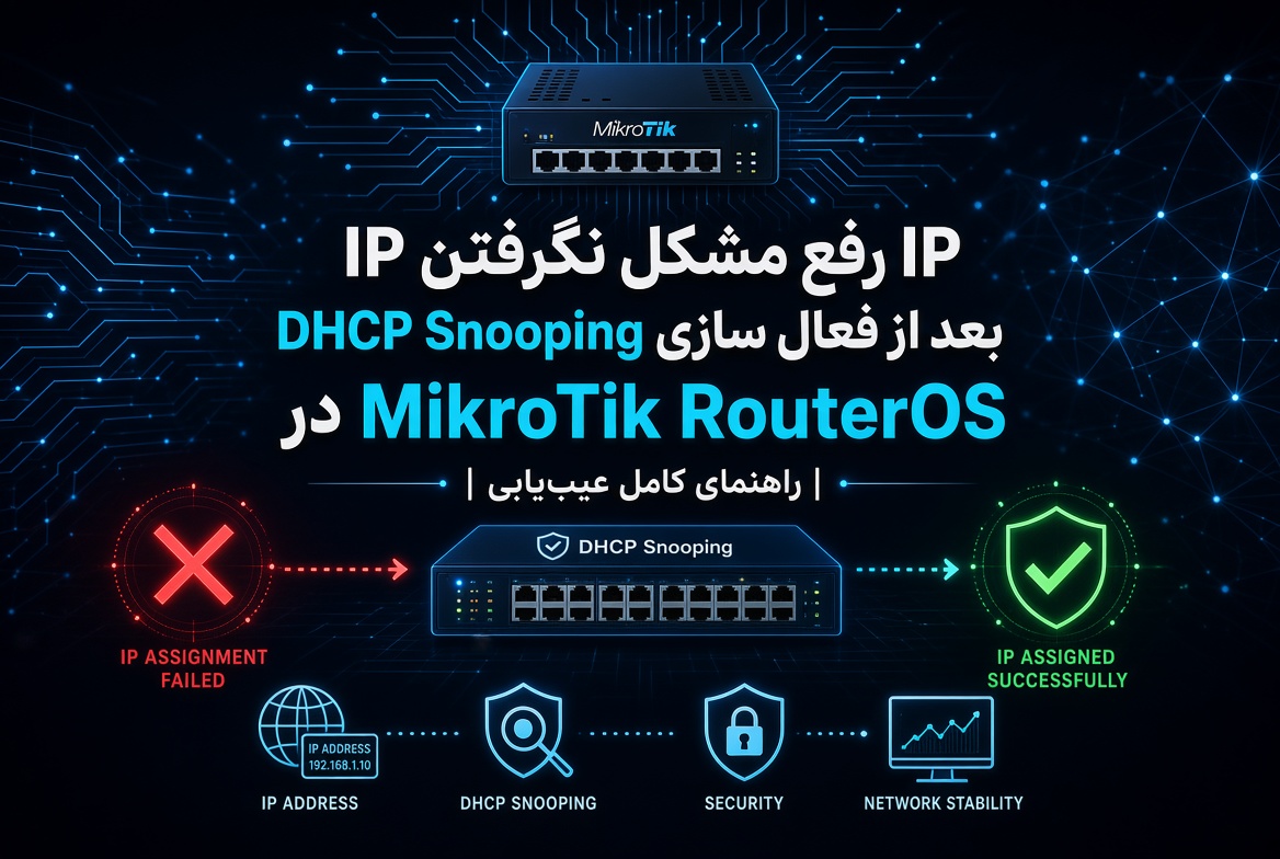 رفع مشکل نگرفتن IP بعد از فعال‌سازی DHCP Snooping در MikroTik RouterOS | راهنمای کامل عیب‌یابی