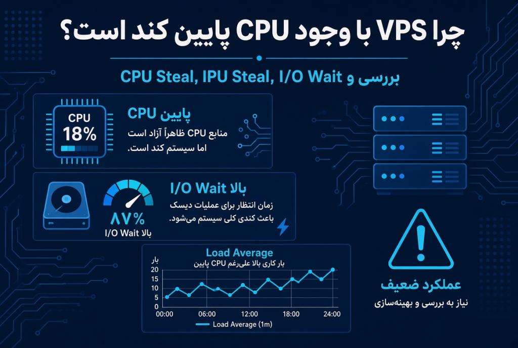 چرا VPS با وجود CPU پایین کند است؟ بررسی CPU Steal، I/O Wait و Load