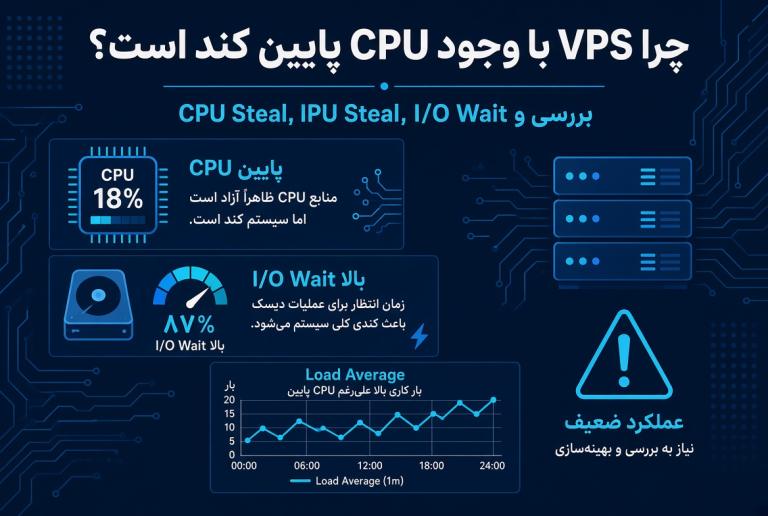 چرا VPS با وجود CPU پایین کند است؟ بررسی CPU Steal، I/O Wait و Load