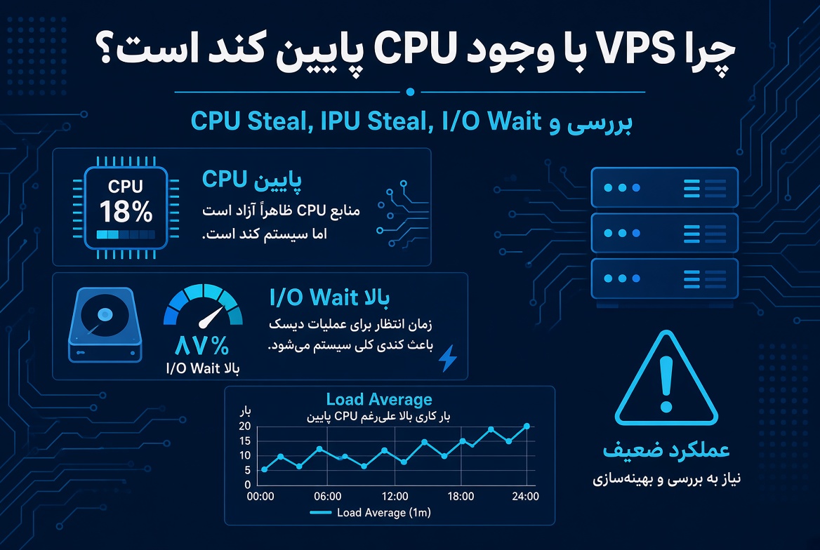 چرا VPS با وجود CPU پایین کند است؟ بررسی CPU Steal، I/O Wait و Load