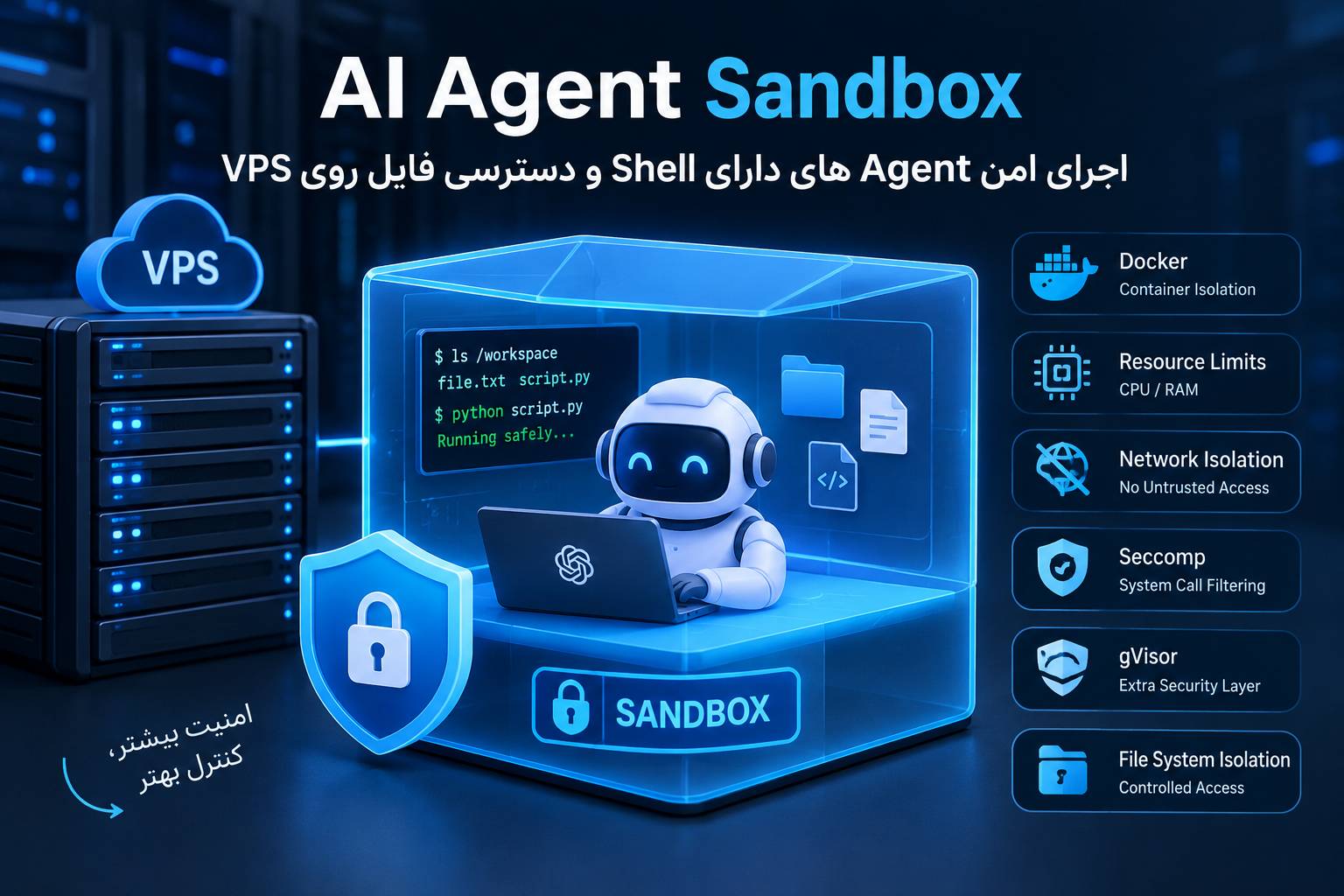 AI Agent Sandbox چیست؟ آموزش ساخت Sandbox امن برای اجرای Shell و دسترسی فایل Agent روی VPS