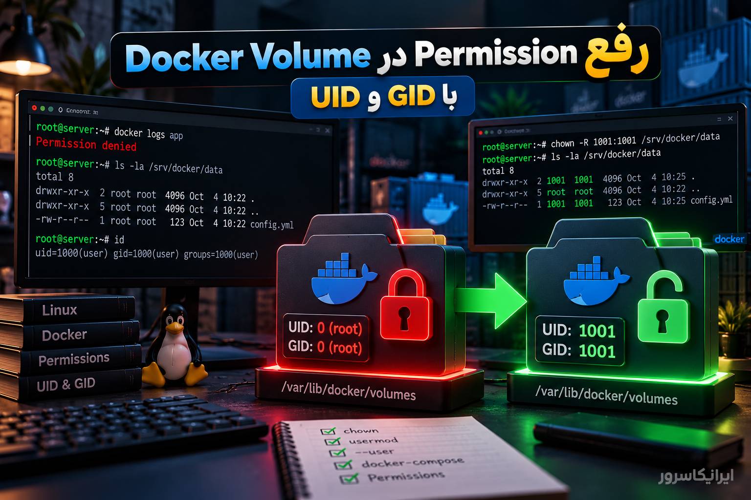 رفع Permission در Docker Volume با UID و GID