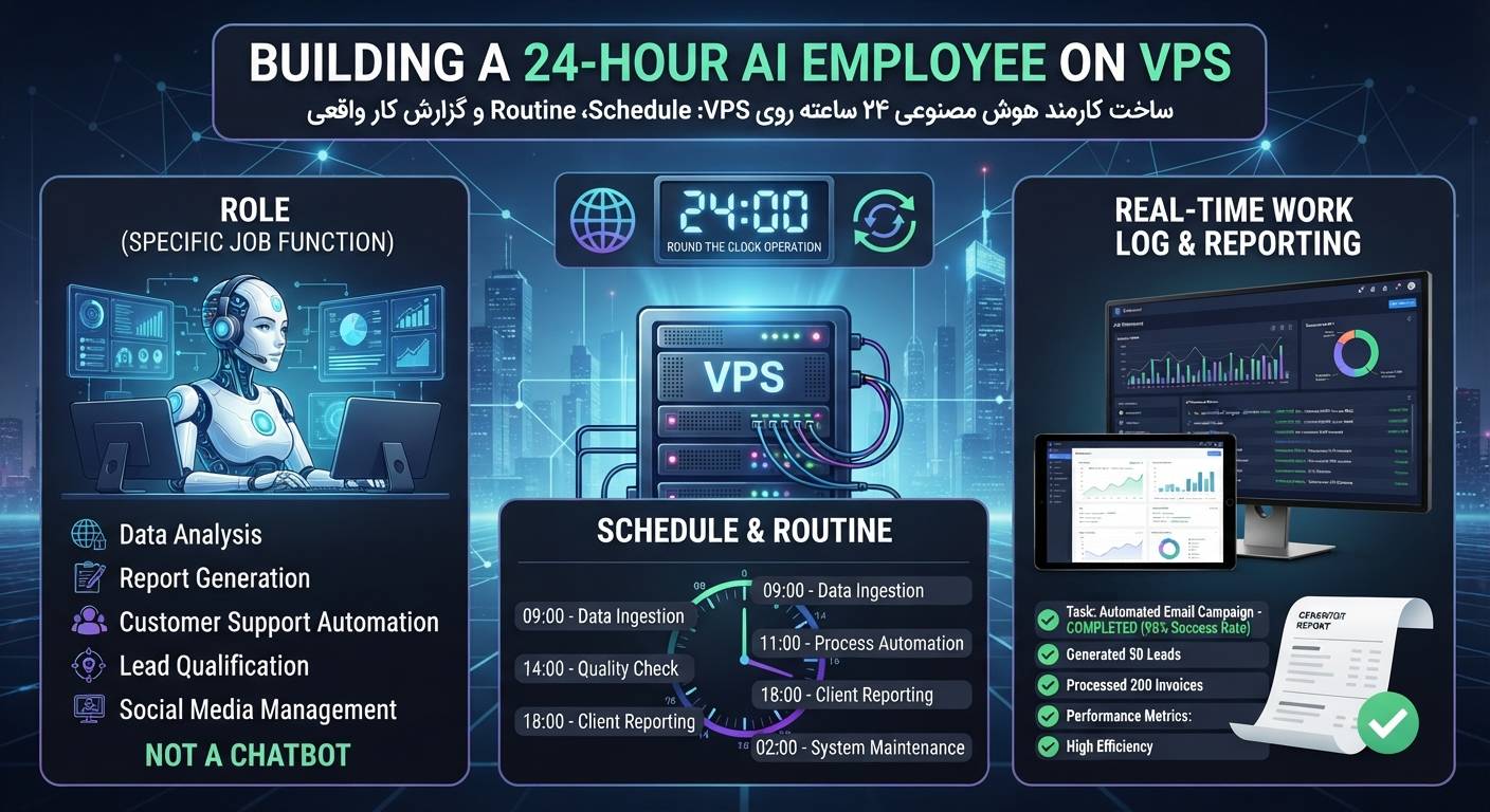 ساخت کارمند هوش مصنوعی ۲۴ ساعته روی VPS؛ تعریف Role، Routine و Schedule برای اجرای خودکار و گزارش‌دهی واقعی