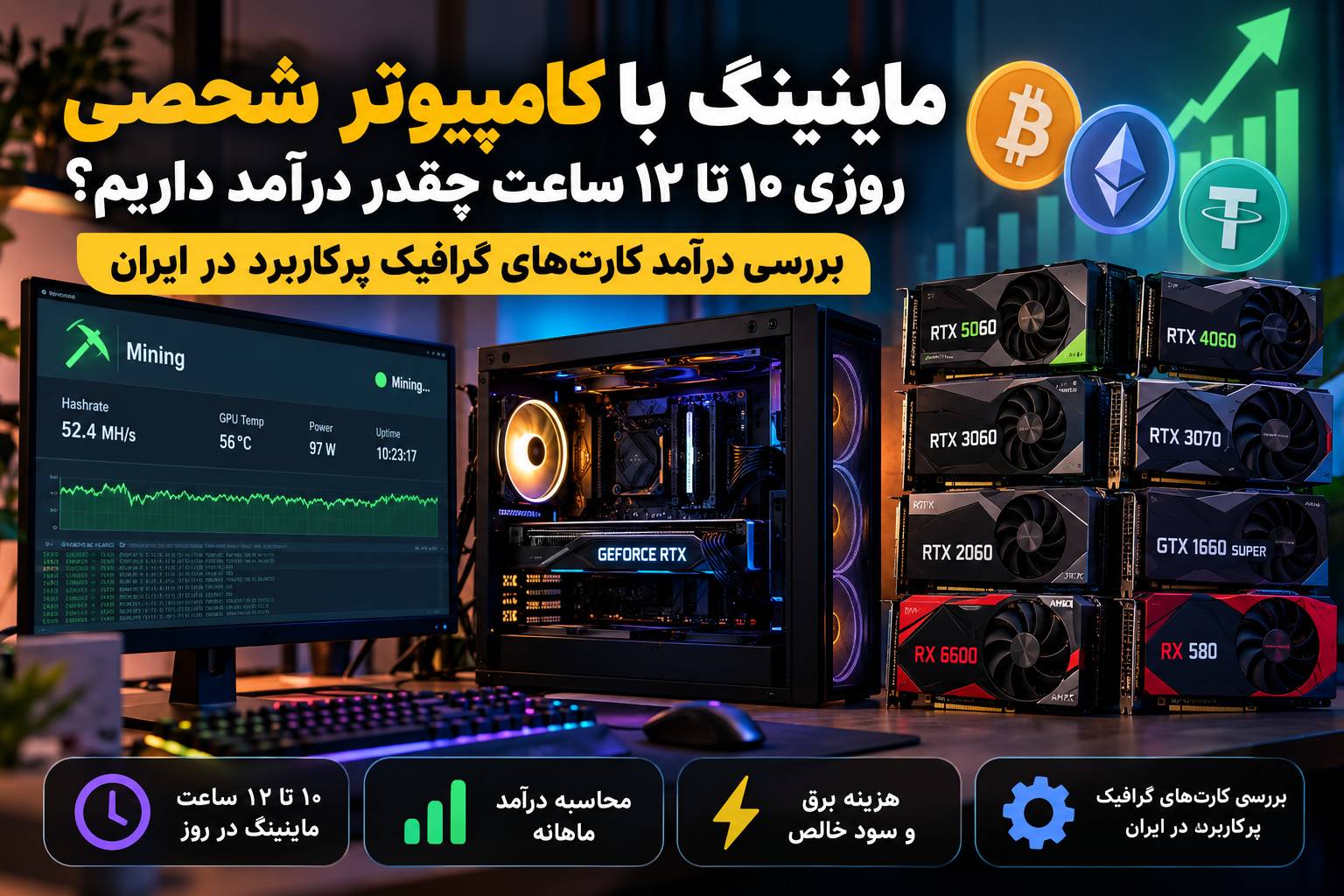 ماینینگ با کامپیوتر شخصی؛ روزی ۱۰ تا ۱۲ ساعت چقدر درآمد داریم؟