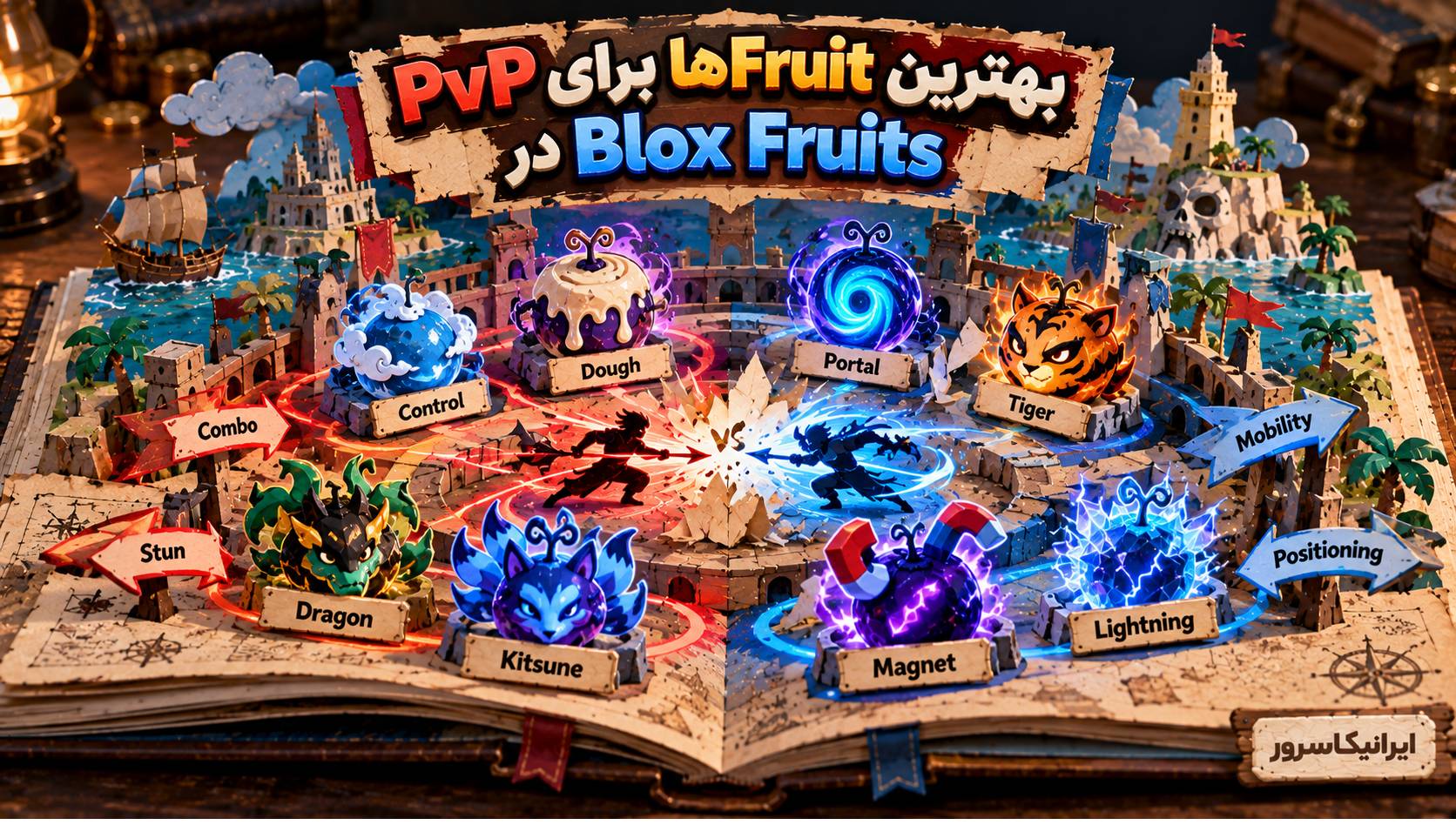 بهترین Fruitها برای PvP در Blox Fruits شامل Control Dough Portal Tiger و Dragon