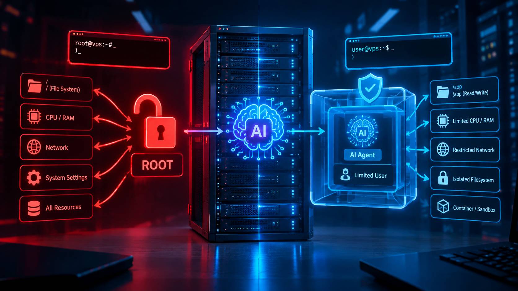 چرا نباید AI Agent را با Root اجرا کنیم؟ راهنمای امنیت Agentهای هوش مصنوعی روی VPS و لینوکس