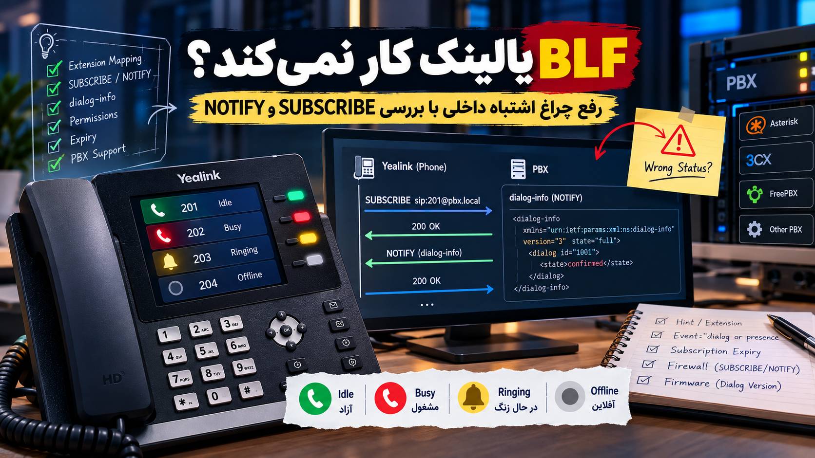 رفع مشکل BLF در تلفن یالینک؛ چرا چراغ داخلی‌ها روشن نمی‌شود؟
