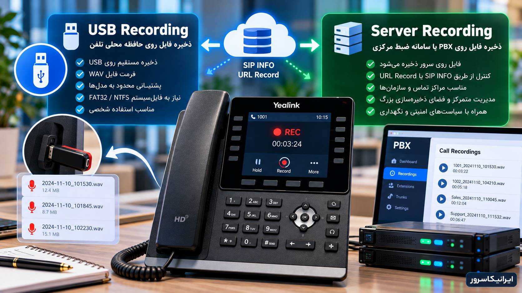 چرا ضبط تماس تلفن یالینک کار نمی‌کند؟ تفاوت ضبط USB و ضبط روی سرور