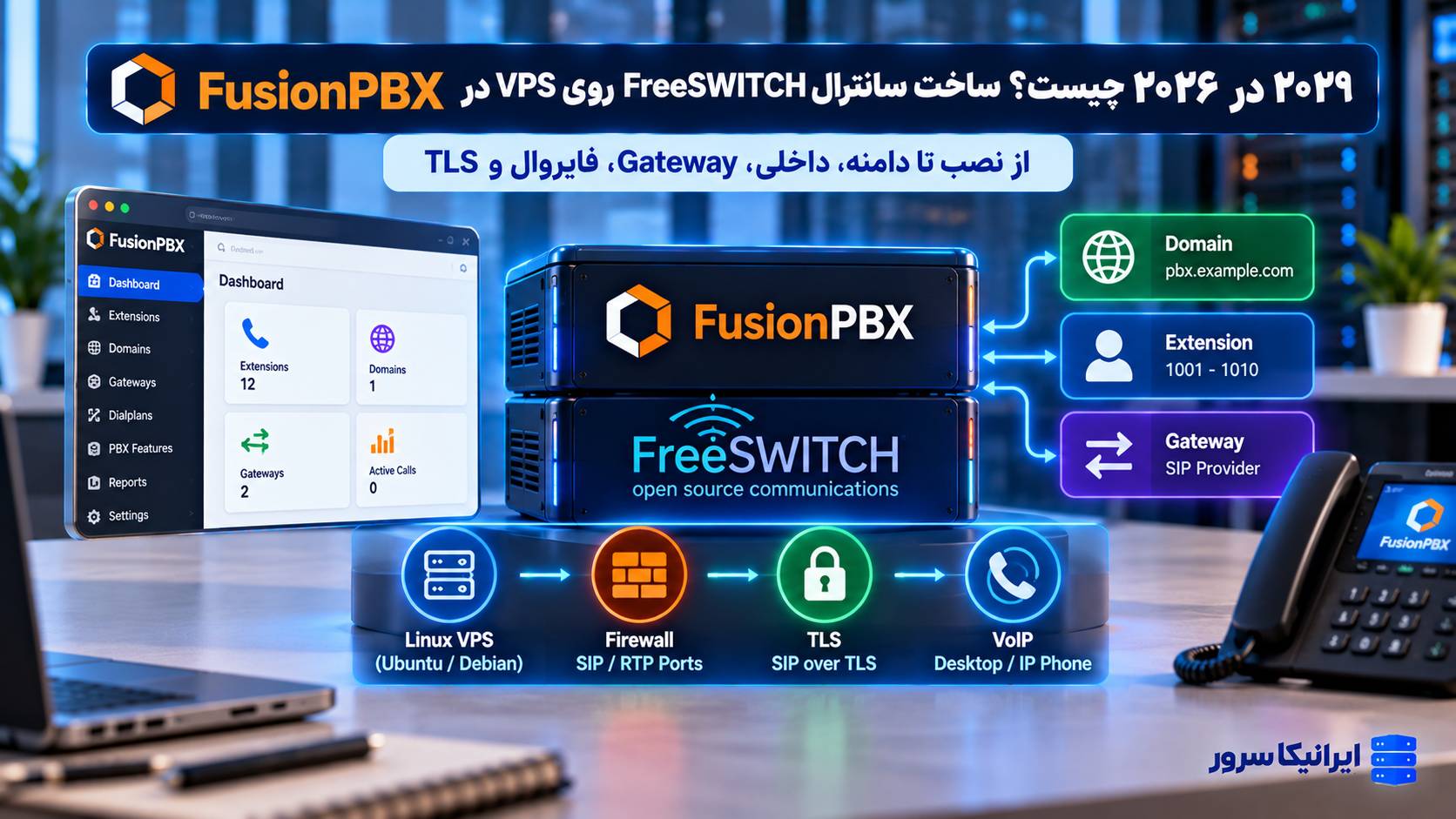 FusionPBX چیست؟ آموزش نصب و راه‌اندازی FreeSWITCH روی سرور مجازی در ۲۰۲۶