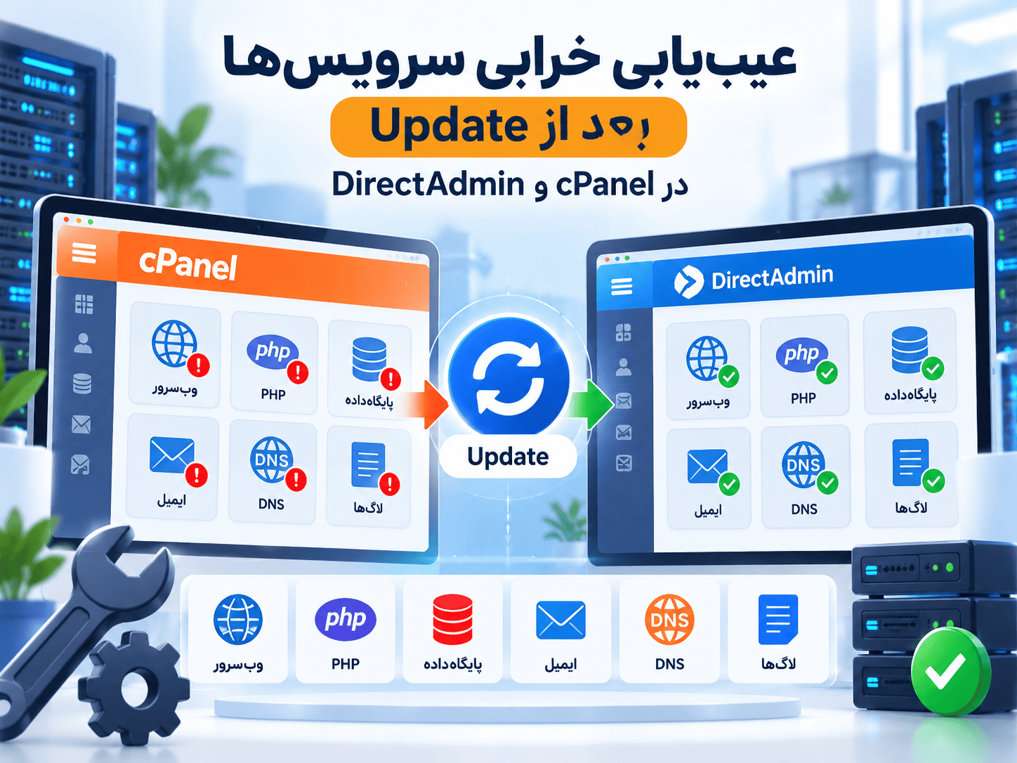 عیب‌یابی خرابی سرویس‌ها بعد از Update در cPanel و DirectAdmin
